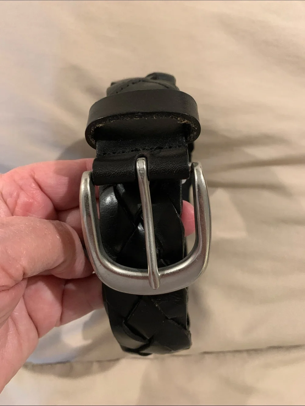 Braided Black Leather Men’s Belt with Brushed Silver Buckle 38